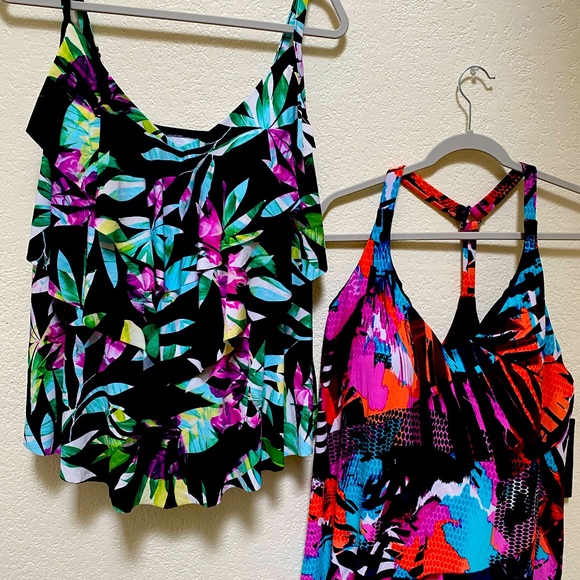 Aqua Green Swimsuit Top. Plus Size Purple & Floral - Picture 1 of 5
